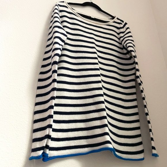 Like New Gap Cotton Cashmere Roll Hem Fisherman Stripe Sweater - Picture 1 of 4